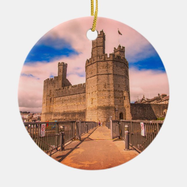 Caernarfon Castle Wales. Ceramic Tree Decoration (Front)