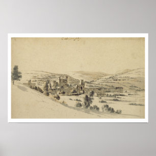 Caerphilly Castle (pen, ink and wash on paper) Poster