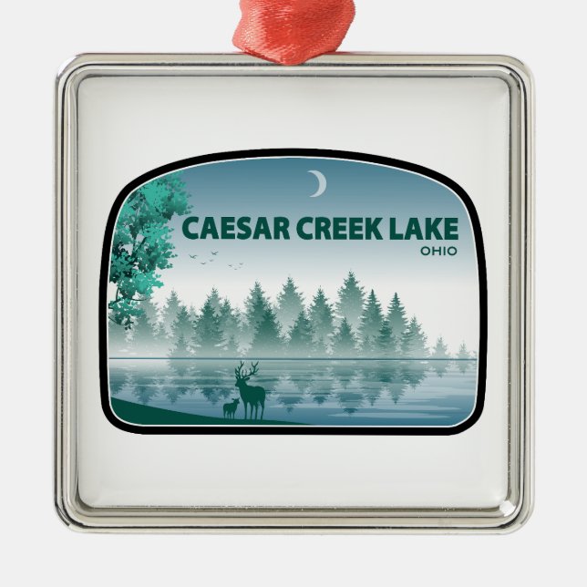 Caesar Creek Lake Ohio Deer Metal Tree Decoration (Front)