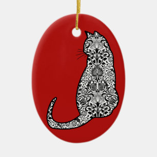 Caf in a Black and White Art Nouveau Pattern Ceramic Tree Decoration