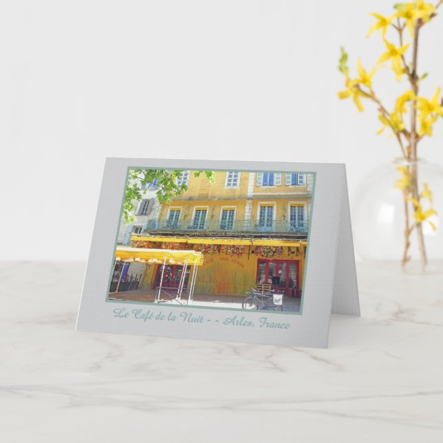 "CAFE AT NIGHT IN ARLES FRANCE" Greeting Card (Yellow Flower)