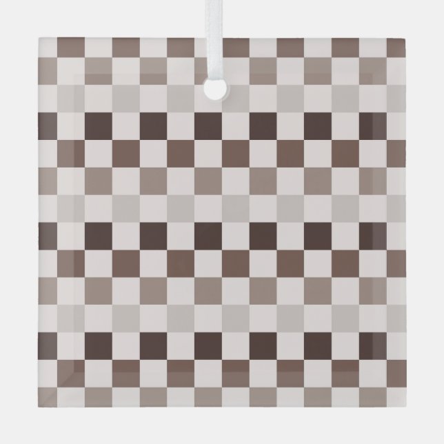 Cafe Au Lait checkerboard pattern Glass Tree Decoration (Front)