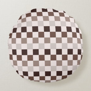 Cafe Au Lait checkerboard pattern Round Cushion