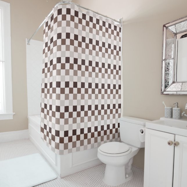 Cafe Au Lait checkerboard pattern Shower Curtain (In Situ)