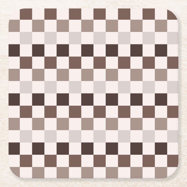 Cafe Au Lait checkerboard pattern Square Paper Coaster (Front)