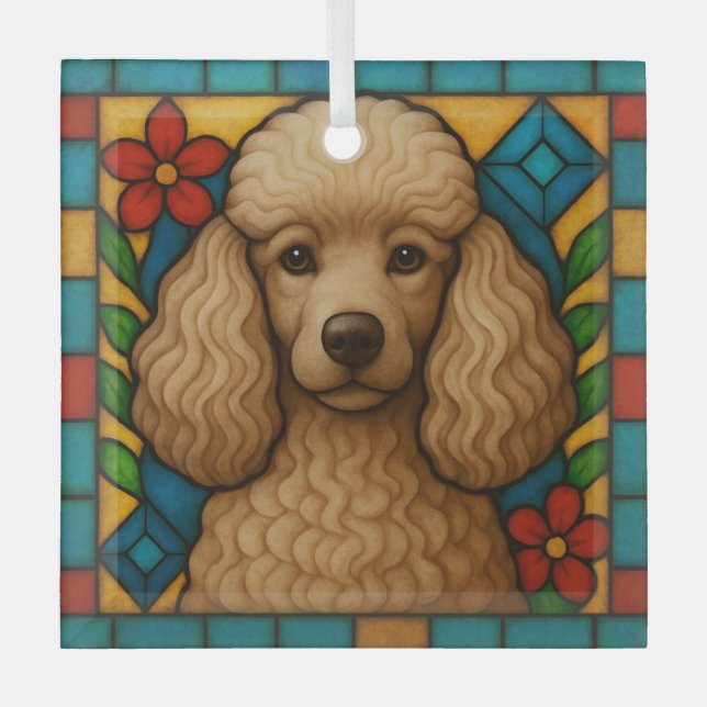 Cafe au Lait Poodle Dog "Stained Glass"  Glass Tree Decoration (Front)