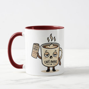 Café Awake Cute Sleepy Coffee Mascot Illustration Mug