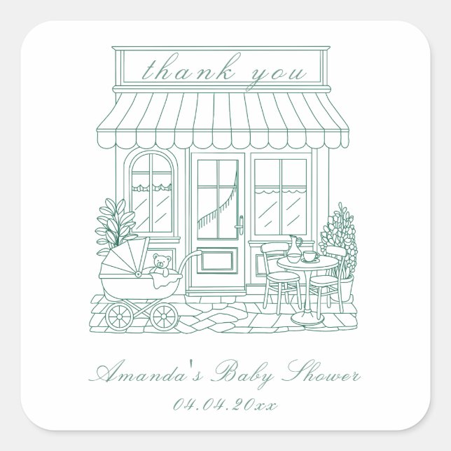Cafe Bebe Bonjour Baby Shower Square Sticker (Front)