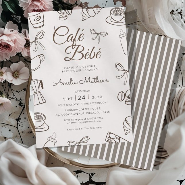 Cafe Bebe Brown Bow Baby Shower  Invitation (Creator Uploaded)