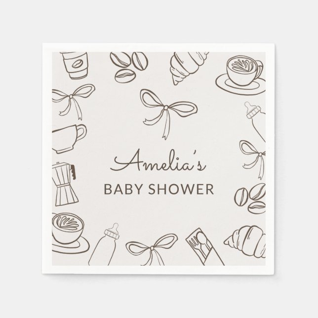 Cafe Bebe Brown Bow Baby Shower  Napkin (Front)