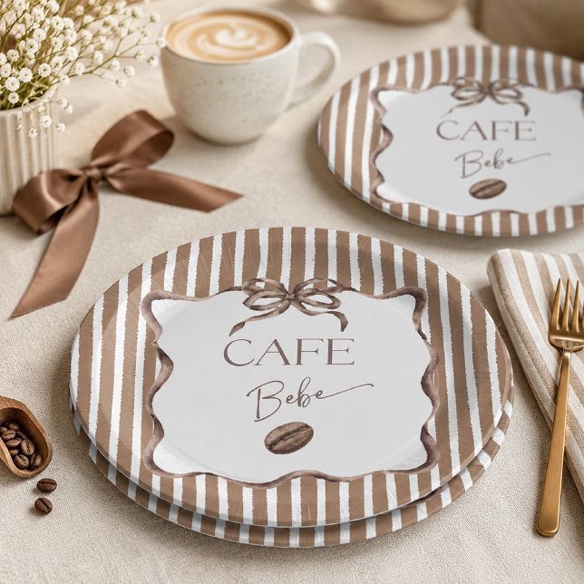 Cafe Bebe Brown Bow Coffee Baby Shower Paper Plate (Creator Uploaded)