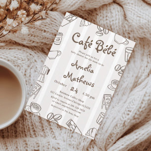 Cafe Bebe Brown Stripe Baby Shower Invitation