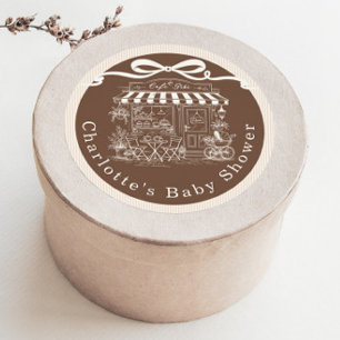 Cafe Bebe Brown Stripes Parisian theme Baby Shower Classic Round Sticker