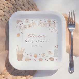 Cafe Bebe French Bakery Watercolor Baby Shower Paper Plate