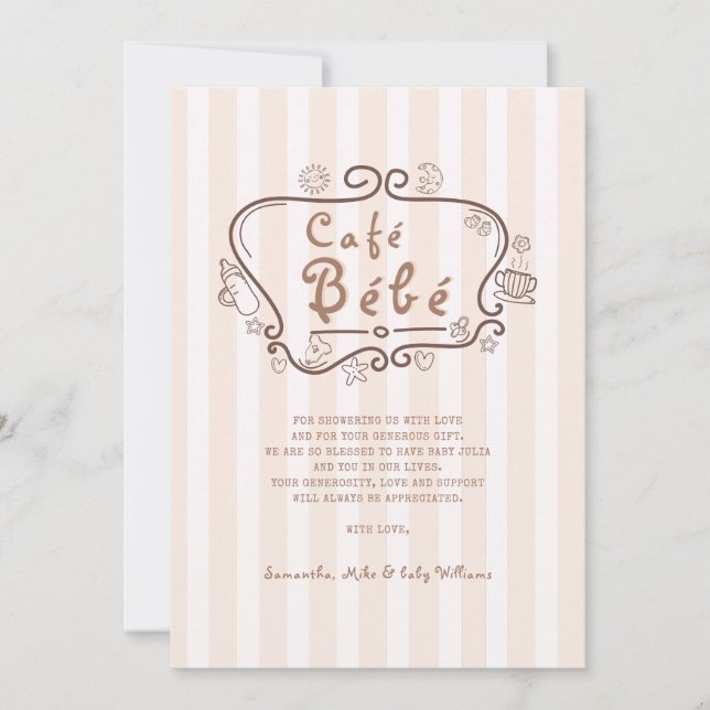 Café Bébé French Coffee Gender Neutral Baby Shower Thank You Card (Front)