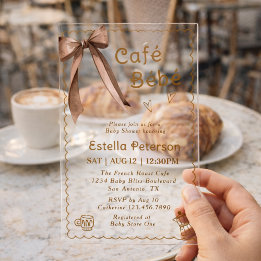 Cafe Bebe French Coffee Shop Themed Baby Shower Acrylic Invitations