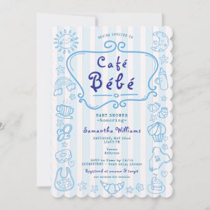 Café Bébé French Modern Blue Boy Baby Shower Invitation