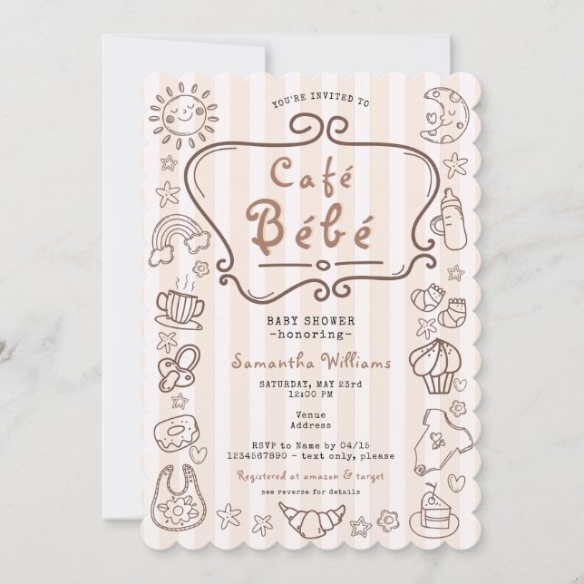 Café Bébé French Modern Gender Neutral Baby Shower Invitation (Front)