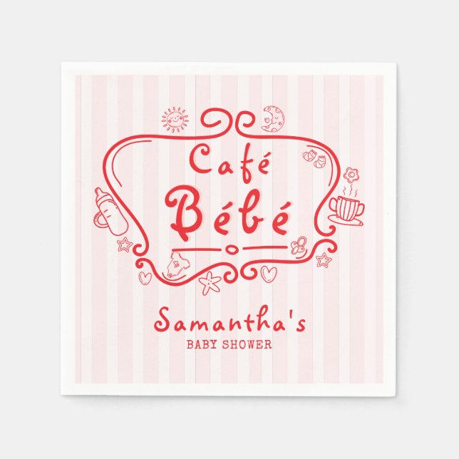 Café Bébé French Modern Pink Red Girl Baby Shower Napkin (Front)