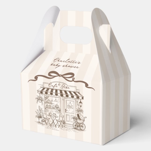 Cafe Bebe Gender neutral Parisian Bow Baby Shower Favour Box (Front)