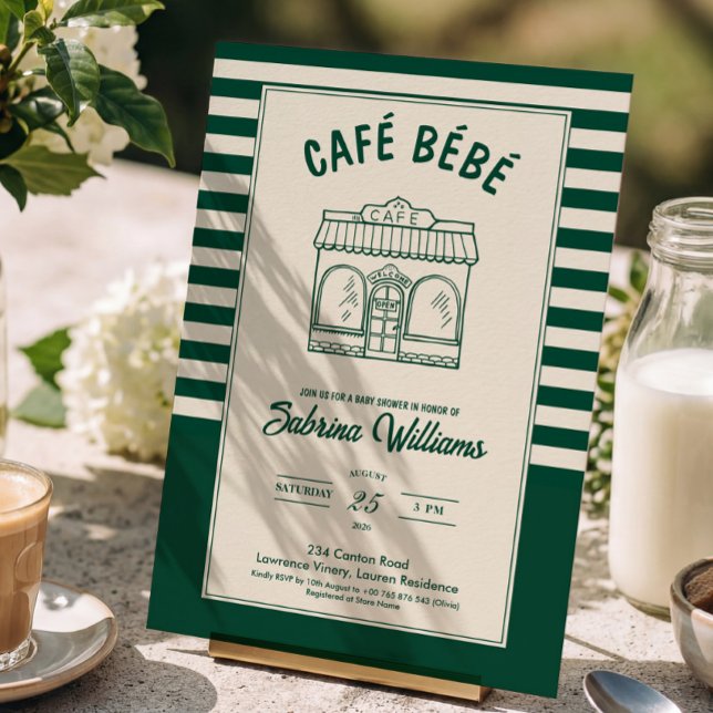 CAFÉ BÉBÉ GREEN COFFEE Baby Shower Invitation (Creator Uploaded)