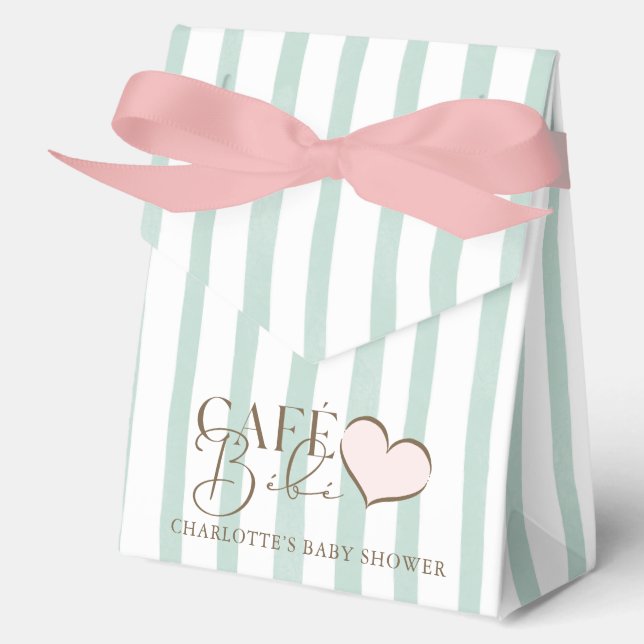 Café Bébé Mint Striped Coffee Themed Baby Shower Favour Box (Front)