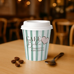 Café Bébé Mint Striped Coffee Themed Baby Shower Paper Cups