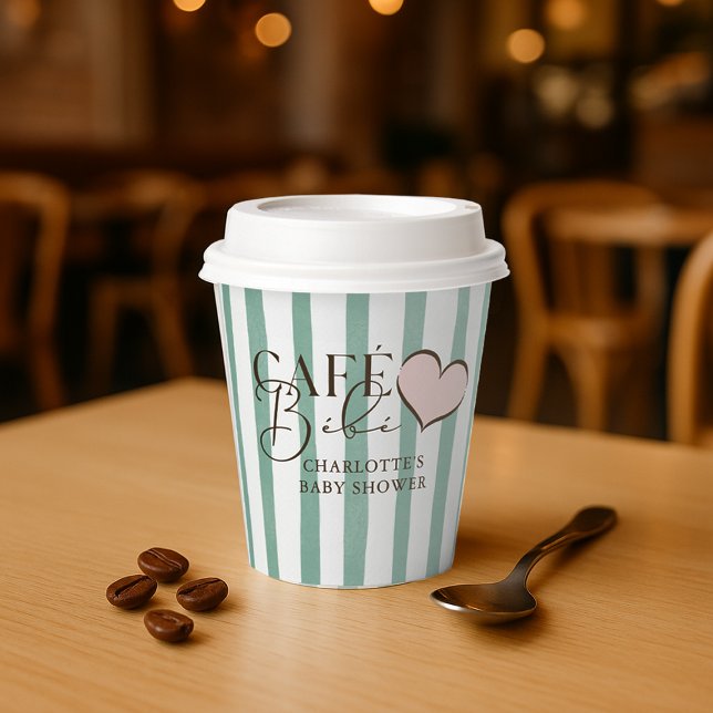 Café Bébé Mint Striped Coffee Themed Baby Shower Paper Cups (Café Bébé Mint Striped Coffee Themed Baby Shower Paper Cups)