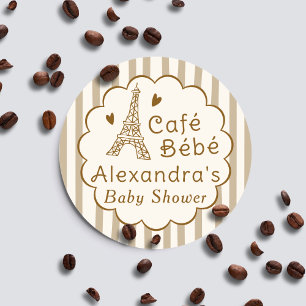 Cafe Bebe Paris Coffee Personalised Baby Shower Classic Round Sticker