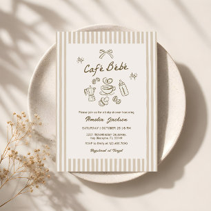 Cafe Bebe Vintage Stripes Coffee Baby Shower Invitation
