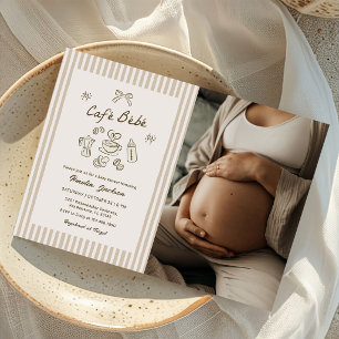 Cafe Bebe Vintage Stripes Coffee Baby Shower Photo Invitation