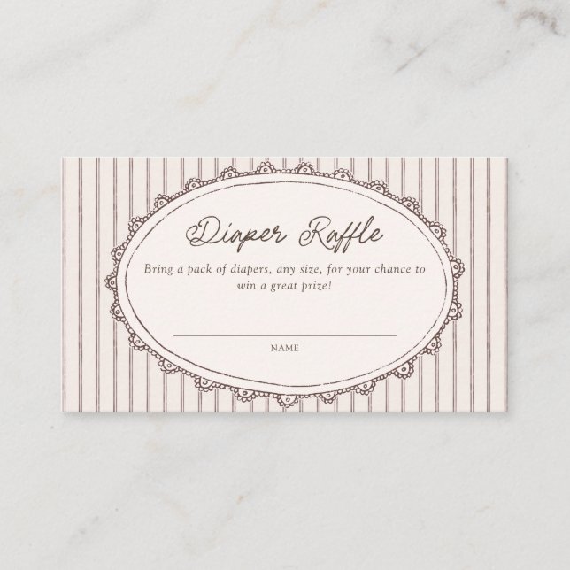 Cafe Bebe Vintage Stripes Diaper Raffle Enclosure Card (Front)