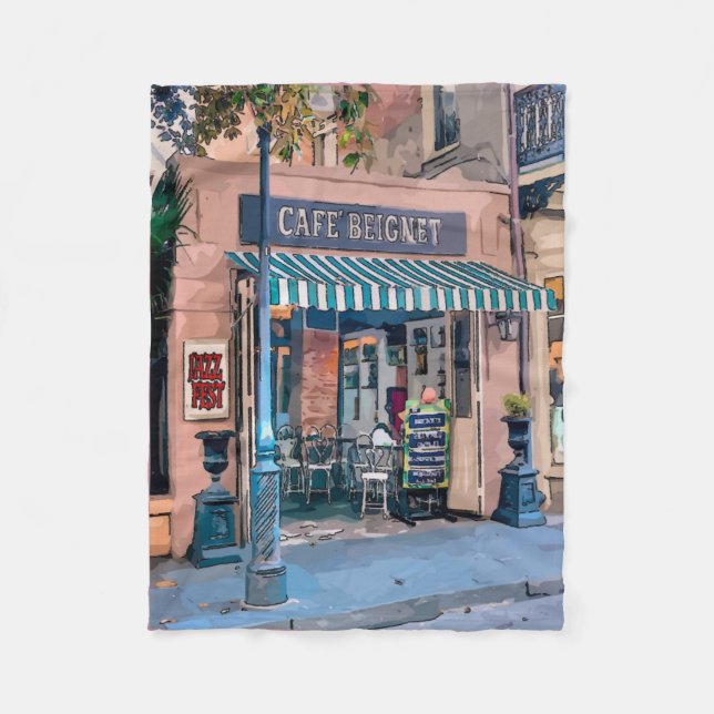 Cafe Beignet Coffee Shop French Quarter Fleece Blanket (Front)