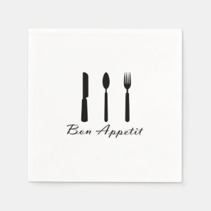 Cafe Bon Appetit Paper Napkin Black on White