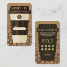 Café Brown Coffee Shop Loyalty Card with Hand-Draw