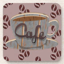 Cafe Coffee Cup and Coffee Beans Beverage Coaster