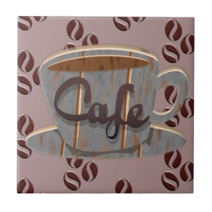 Cafe Coffee Cup and Coffee Beans Beverage Coaster