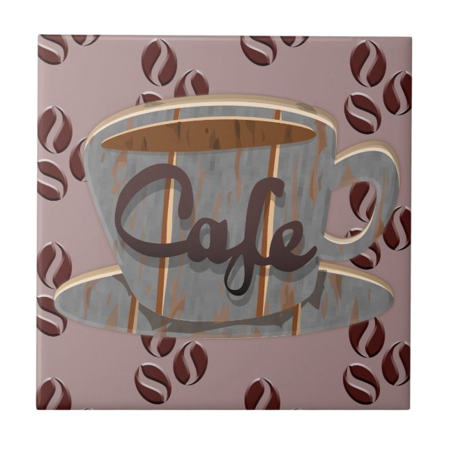 Cafe Coffee Cup and Coffee Beans Beverage Coaster (Front)