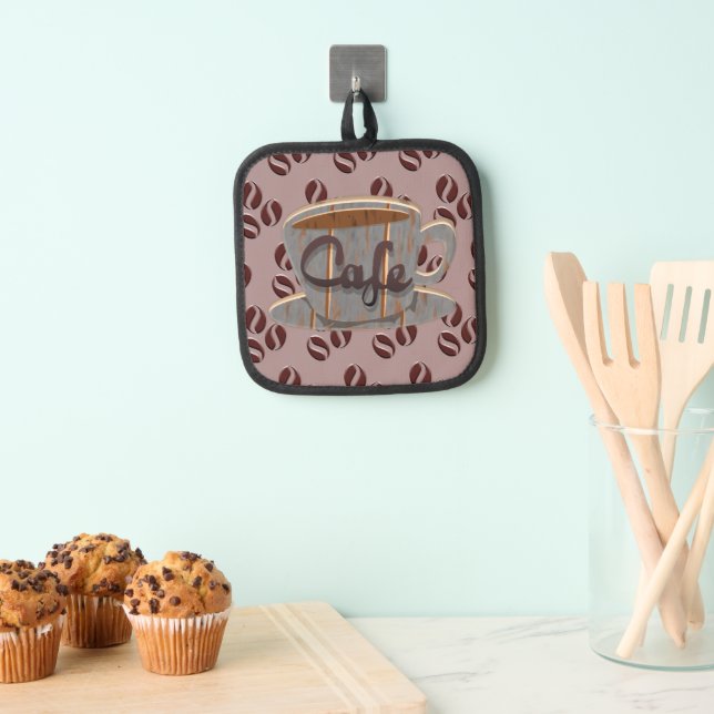 Cafe Coffee Cup and Coffee Beans Pot Holder (Insitu(Hanging))