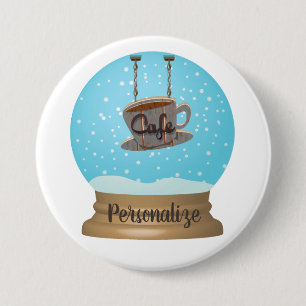Cafe coffee cup sign snow globe button
