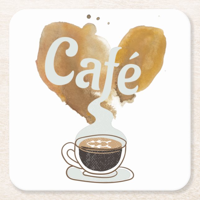 Café - Coffee Lover Square Paper Coaster (Front)