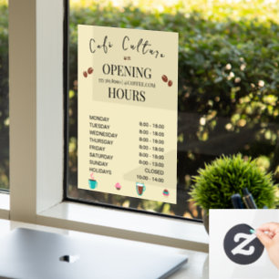 Cafe Coffee Shop Opening Times Window Cling