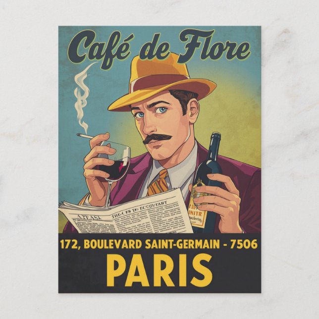 Café de Flore: Parisian Elegance Postcard (Front)