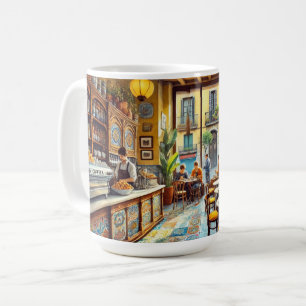 Cafe in Barcelona Spain Watercolor Painting Coffee Mug