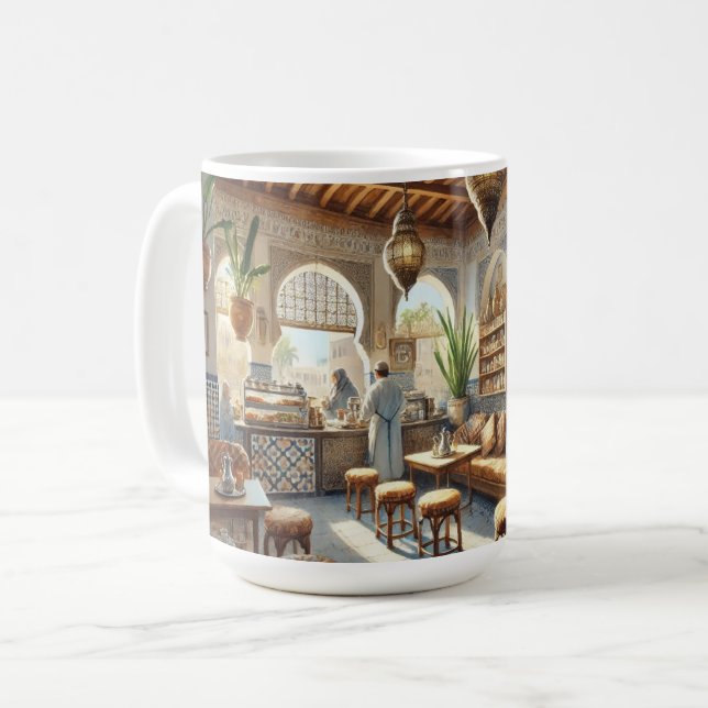Cafe in Casablanca Morocco Watercolor Painting Coffee Mug (Front Left)