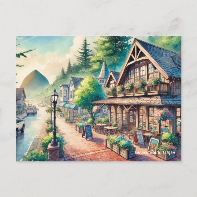 Cafe in Downtown Cannon Beach Oregon Travel Postcard (Front)