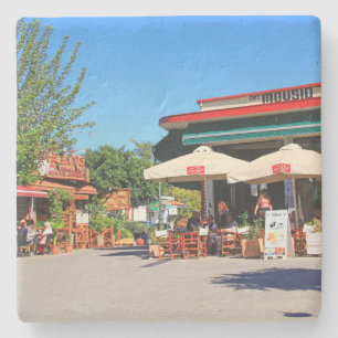 Cafe in Greece Square Coaster