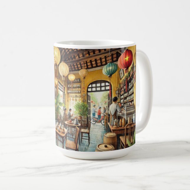 Cafe in Hoi An Vietnam Watercolor Painting Coffee Mug (Front Right)