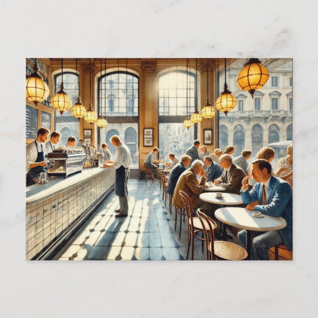 Cafe in Milan Watercolor Painting Mug Postcard (Front)