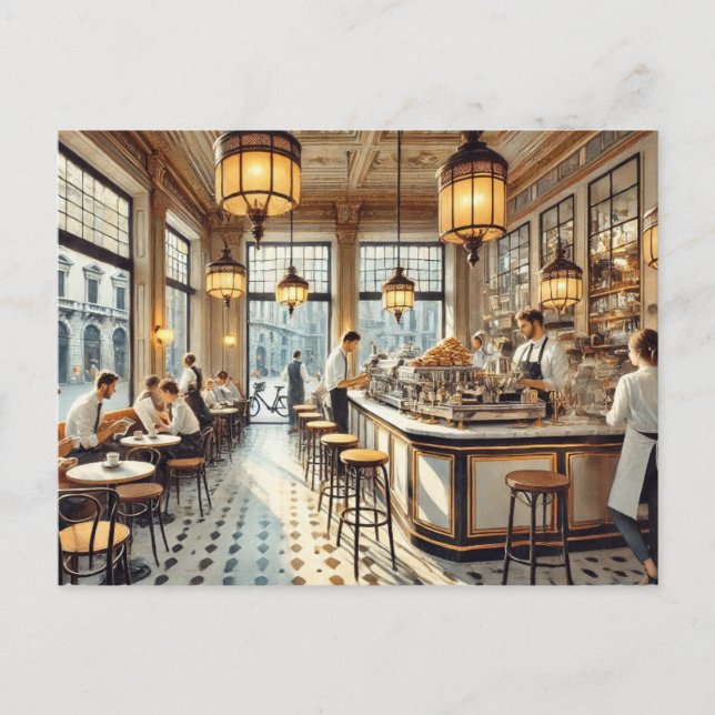 Cafe in Milan Watercolor Painting Mug Postcard (Front)